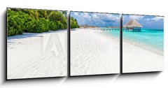Obraz 3D tdln - 150 x 50 cm F_BM132600844 - Wide sandy beach on a tropical island in Maldives. Palms and wat