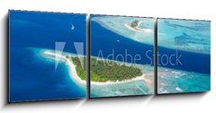 Obraz 3D třídílný - 150 x 50 cm F_BM137181122 - Small tropical island in Maldives atoll - Malý tropický ostrov na Maledivském atolu