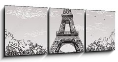 Obraz 3D tdln - 150 x 50 cm F_BM138222265 - Landscape with Eiffel tower in black and white colors on grey background