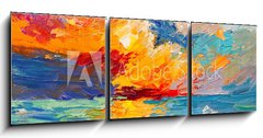 Obraz 3D třídílný - 150 x 50 cm F_BM141271349 - Oil painting of the sea, multicolored sunset on the horizon, watercolor - Olejomalba moře, vícebarevný západ slunce na obzoru, akvarel