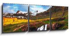 Obraz 3D třídílný - 150 x 50 cm F_BM141472672 - The beautiful landscape of mountains and rivers in Iceland. - Krásná krajina hor a řek na Islandu.