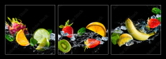 Obraz 3D třídílný - 150 x 50 cm F_BM145460098 - Fruits with water splash