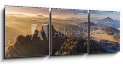 Obraz   Autumn sunrise over Jetrichovice, beautiful landscape, Bohemian Switzerland, Czech Republic, 150 x 50 cm