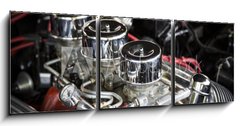 Obraz 3D tdln - 150 x 50 cm F_BM170543646 - Under the Hood View of Restored Vintage Automobile Engine with Tri-Power Show-Chrome Carburetors