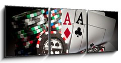 Obraz 3D třídílný - 150 x 50 cm F_BM18213077 - gambling chips and aces - hazardní žetony a esa