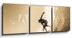 Obraz 3D třídílný - 150 x 50 cm F_BM194947698 - Surfing Surfer Wave Closeup Silhouette Vintage - Surfování Surfař Vlna Detailní Silueta Vintage