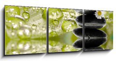 Obraz 3D třídílný - 150 x 50 cm F_BM21480398 - Bambus mit Hot Stones Sonnenlicht und Wasser - Bambus s horkými kameny Sonnenlicht und Wasser