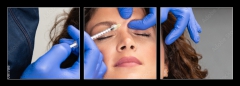 Obraz   Close up of beautician experts hands injecting botox in female forehead., 150 x 50 cm