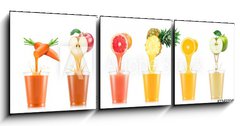 Obraz 3D tdln - 150 x 50 cm F_BM234500457 - Six tastes of juice pouring in plastic cup from fruit isolated on white background - est chut vy v plastovm kelmku z ovoce izolovanch na blm pozad
