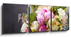 Obraz 3D třídílný - 150 x 50 cm F_BM236126710 - Composition with bouquet of freshly cut flowers - Složení s kyticí čerstvě řezaných květin