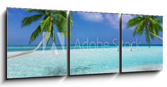 Obraz   Traumstrand in den Tropen mit trkisem Meer, Kokosnusspalmen und feinem Sand, 150 x 50 cm