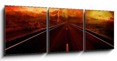 Obraz 3D třídílný - 150 x 50 cm F_BM24259590 - Lightning strike in the darkness - Úder blesku ve tmě