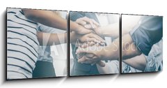 Obraz 3D tdln - 150 x 50 cm F_BM242955192 - Stack of hands. Unity and teamwork concept.