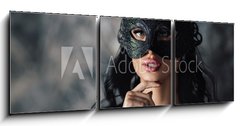 Obraz 3D tdln - 150 x 50 cm F_BM254214025 - portrait of sexy beautiful woman in lace black erotic lingerie and carnival mask on dark background