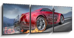 Obraz 3D tdln - 150 x 50 cm F_BM25589956 - Sports car moving on the road