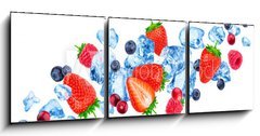 Obraz 3D tdln - 150 x 50 cm F_BM260822852 - Flying pieces of crushed ice and wild berries isolated on white background with clipping path