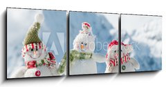 Obraz 3D tdln - 150 x 50 cm F_BM26166286 - Happy snowmans in mountain