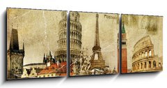 Obraz   vintage postal card  ruropean holidays, 150 x 50 cm