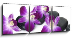 Obraz 3D tdln - 150 x 50 cm F_BM28681934 - Spa essentials-orchid with pyramid of stones