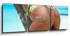 Obraz 3D tdln - 150 x 50 cm F_BM286853872 - Outdoor Closeup of Fit buttocks. Fitness woman on a palm tree. Sexy Ass over exotic beach. Sporty concept. Summertime vacation.