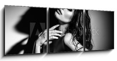 Obraz 3D tdln - 150 x 50 cm F_BM289833288 - Sexy Young Woman black and white portrait. Seductive young woman in lingerie in darkness. Glamour lady with long hair posing in spotlight. Gorgeous seductive model girl with long hair b