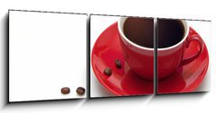 Obraz   Red coffee cup and grain on white background, 150 x 50 cm