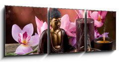 Obraz 3D tdln - 150 x 50 cm F_BM31973286 - buddah witn candle and incense