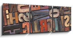 Obraz 3D třídílný - 150 x 50 cm F_BM32651185 - letterpress wood type with ink patina - knížkový typ dřeva s inkoustovou patinou
