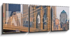 Obraz 3D třídílný - 150 x 50 cm F_BM332057516 - View of the World Trade Towers, Brooklyn Bridge with TV helicopter, New York City, NY - Pohled na světové obchodní věže, Brooklynský most s televizní helikoptérou, New York City, NY