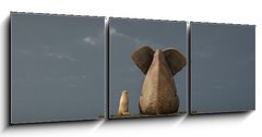 Obraz 3D tdln - 150 x 50 cm F_BM37592738 - elephant and dog sit on a beach