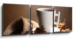 Obraz 3D tdln - 150 x 50 cm F_BM38114292 - cup of hot chocolate, cinnamon sticks, nuts and chocolate