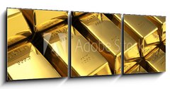 Obraz 3D třídílný - 150 x 50 cm F_BM38307861 - Stacks of gold bars - Stohy zlatých tyčí