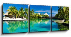 Obraz   Tropical resort with a green lagoon and palm trees, 150 x 50 cm