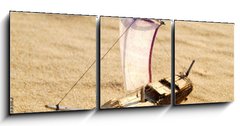 Obraz 3D tdln - 150 x 50 cm F_BM39733382 - wooden sail ship toy model in the sea sand