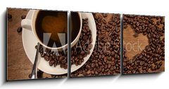 Obraz 3D tdln - 150 x 50 cm F_BM39798872 - Heart shape from coffee beans on wood