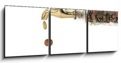 Obraz   Money coins fall out of the golden tap, 150 x 50 cm