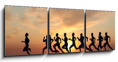 Obraz 3D třídílný - 150 x 50 cm F_BM41044614 - Marathon, black silhouettes of runners on the sunset - Maraton, černé siluety běžců na západ slunce