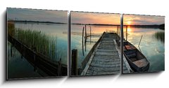 Obraz 3D tdln - 150 x 50 cm F_BM41342790 - Steg mit Boot im Sonnenuntergang