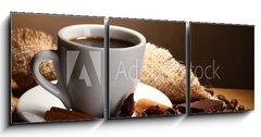 Obraz 3D tdln - 150 x 50 cm F_BM41590133 - coffee cup and beans, cinnamon sticks, nuts and chocolate - lek kvy a fazole, skoice, oechy a okoldy