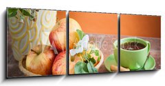 Obraz 3D tdln - 150 x 50 cm F_BM42143283 - Beautiful ripe apples and branches of a blossoming apple-tree in