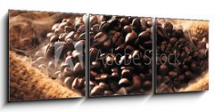 Obraz 3D tdln - 150 x 50 cm F_BM42302963 - Coffee beans with smoke in burlap sack - Kvov zrna s kouem v pytlku