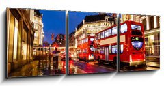 Obraz 3D tdln - 150 x 50 cm F_BM42491126 - Red Bus on the Rainy Street of London in the Night, United Kingd