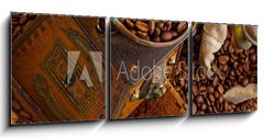 Obraz 3D tdln - 150 x 50 cm F_BM42595888 - Kaffee. Kaffeebohnen und Kaffeem hle