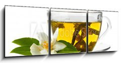 Obraz 3D tdln - 150 x 50 cm F_BM42891884 - cup of green tea with jasmine flowers isolated on white