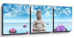 Obraz 3D třídílný - 150 x 50 cm F_BM43222781 - Statue Bouddha - Socha Boudha