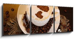 Obraz   Latte on wooden table on brown background, 150 x 50 cm