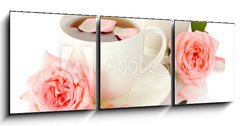 Obraz 3D tdln - 150 x 50 cm F_BM46461060 - cups of tea with roses isolated on white