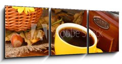 Obraz 3D tdln - 150 x 50 cm F_BM46892216 - autumnal composition:coffee grinder, flowers  and leaves