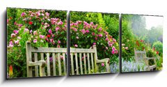 Obraz 3D tdln - 150 x 50 cm F_BM54257133 - Art bench and flowers in the morning in an English park