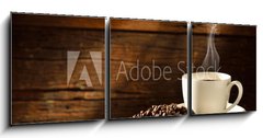 Obraz 3D tdln - 150 x 50 cm F_BM54604060 - Coffee cup and coffee beans on old wooden background